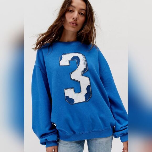 NWT blue Distressed baggy Sporty Crew Neck Sweatshirt size xs - Picture 4 of 5